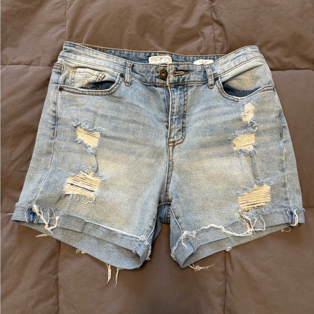 Sofia by Sofia Vergara Blue Jean Shorts with Distressed Details